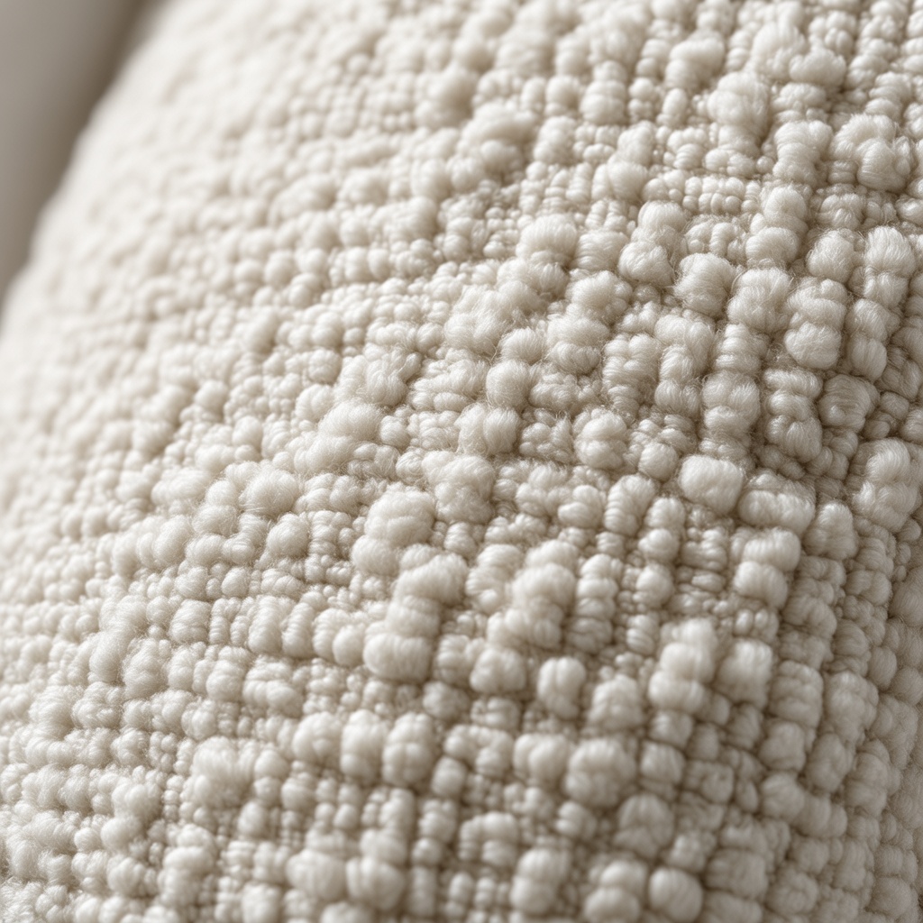 Bone cloud bouclé fabric, close up
